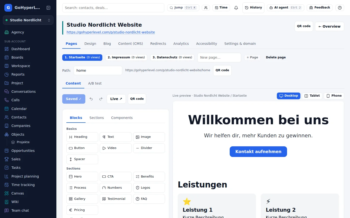 Website-Baukasten mit Seitenvorschau
